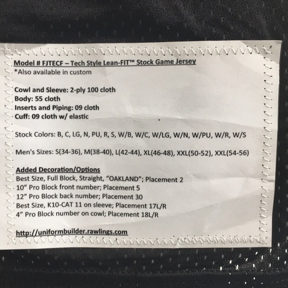 Rawlings official Oakland Large Jersey NWOT! - Picture 4 of 8